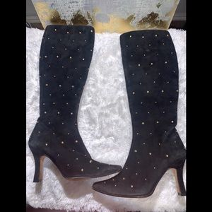 Vaneli Suede Black Gold Studded Boots Size 5M